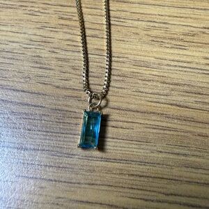 Vonkansy Silver Necklace – Rectangle Blue Gem Pendant – 16” Chain – New